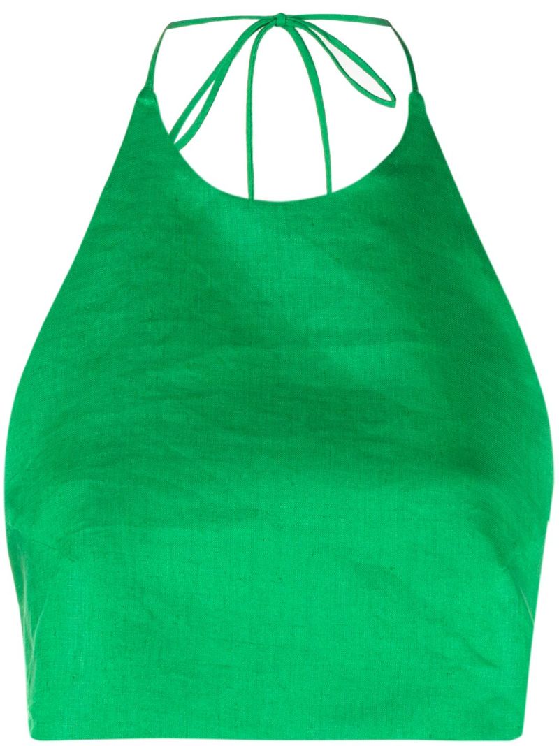 Green Marseille Linen Cropped Top