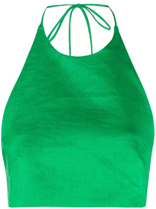 Green Marseille Linen Cropped Top