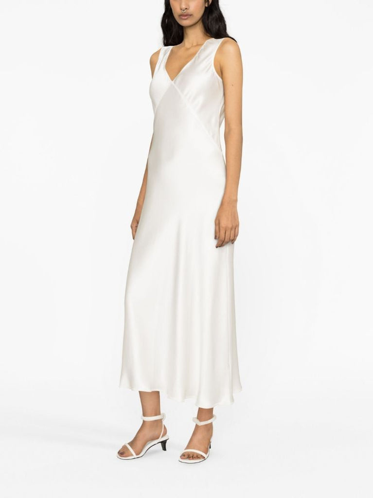 White Bordeaux V-neck Silk Dress