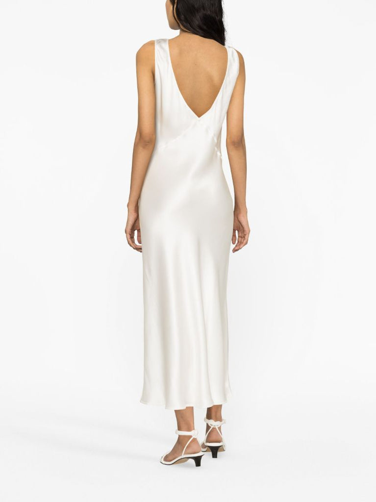 White Bordeaux V-neck Silk Dress