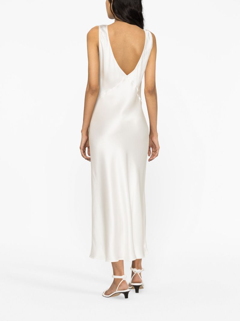 White Bordeaux V-neck Silk Dress