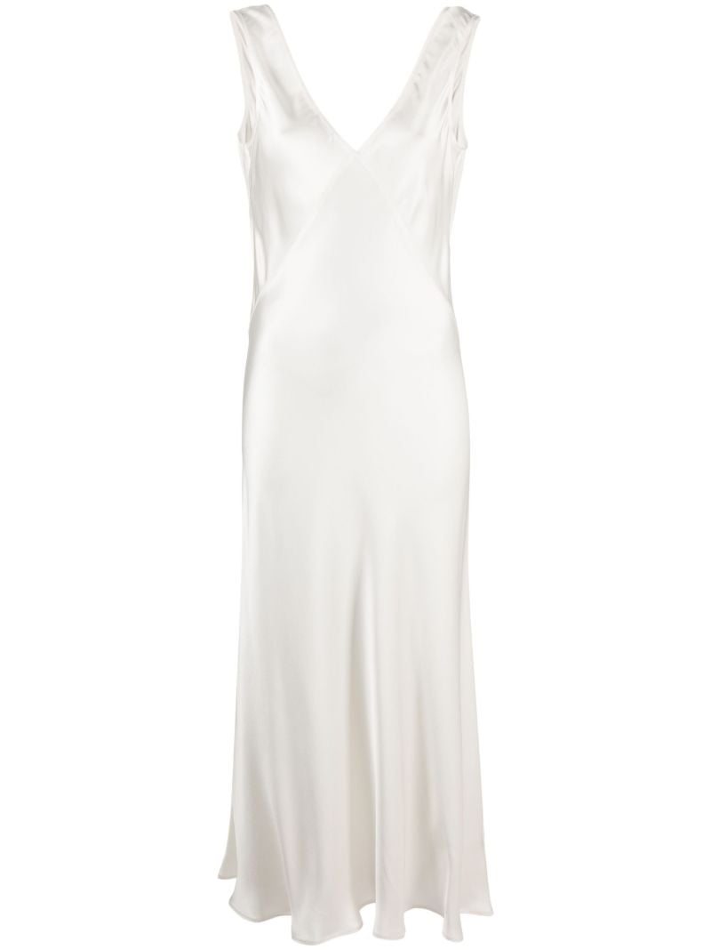 White Bordeaux V-neck Silk Dress
