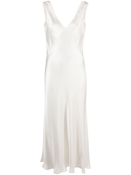 White Bordeaux V-neck Silk Dress