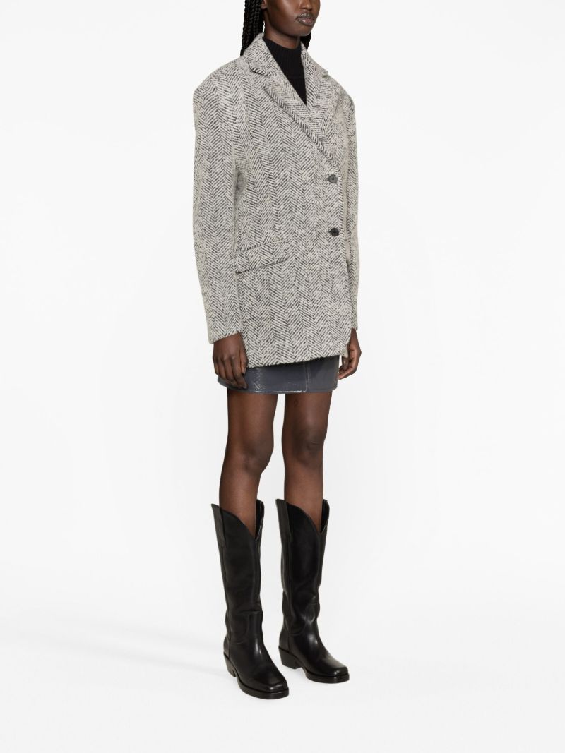 Grey Herringbone Single-breasted Blazer