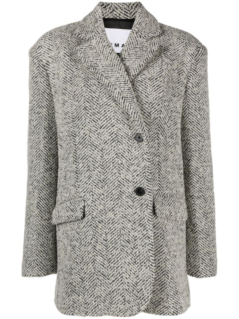 Grey Herringbone Single-breasted Blazer