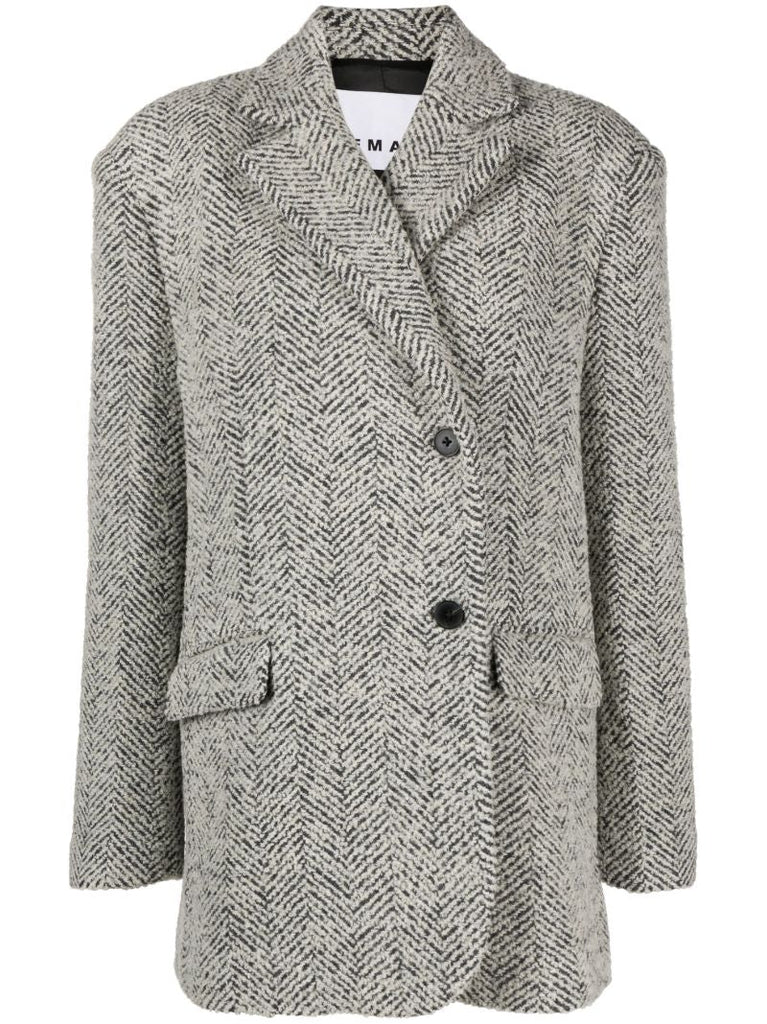 Grey Herringbone Single-breasted Blazer