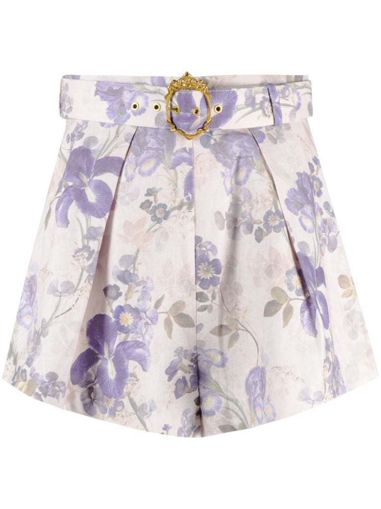 Blue Lyrical Floral-print Shorts