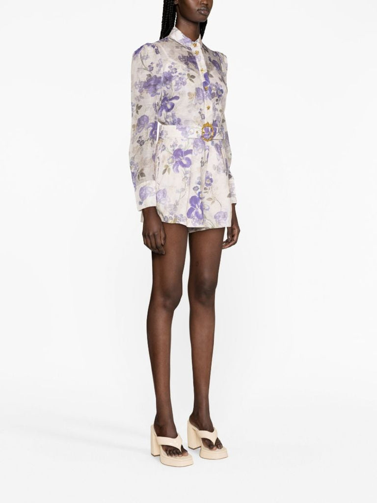 Blue Lyrical Floral-print Shorts