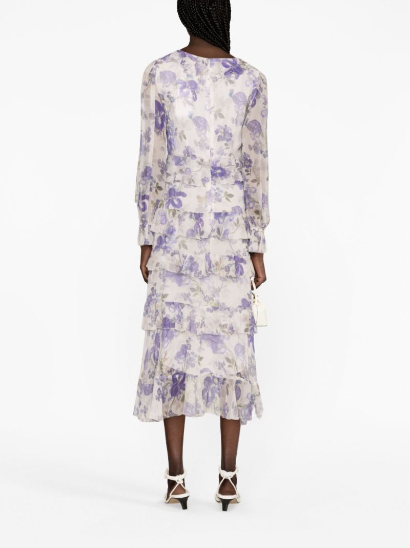 Blue Waterfall Floral-print Silk Dress
