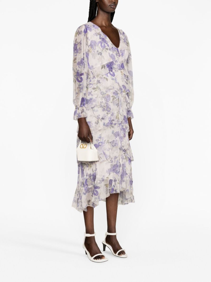 Blue Waterfall Floral-print Silk Dress