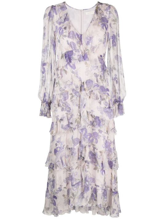 Blue Waterfall Floral-print Silk Dress