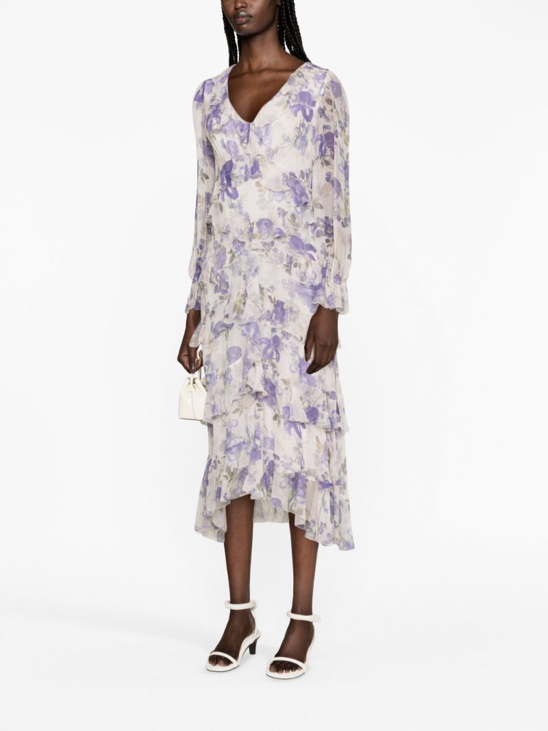 Blue Waterfall Floral-print Silk Dress