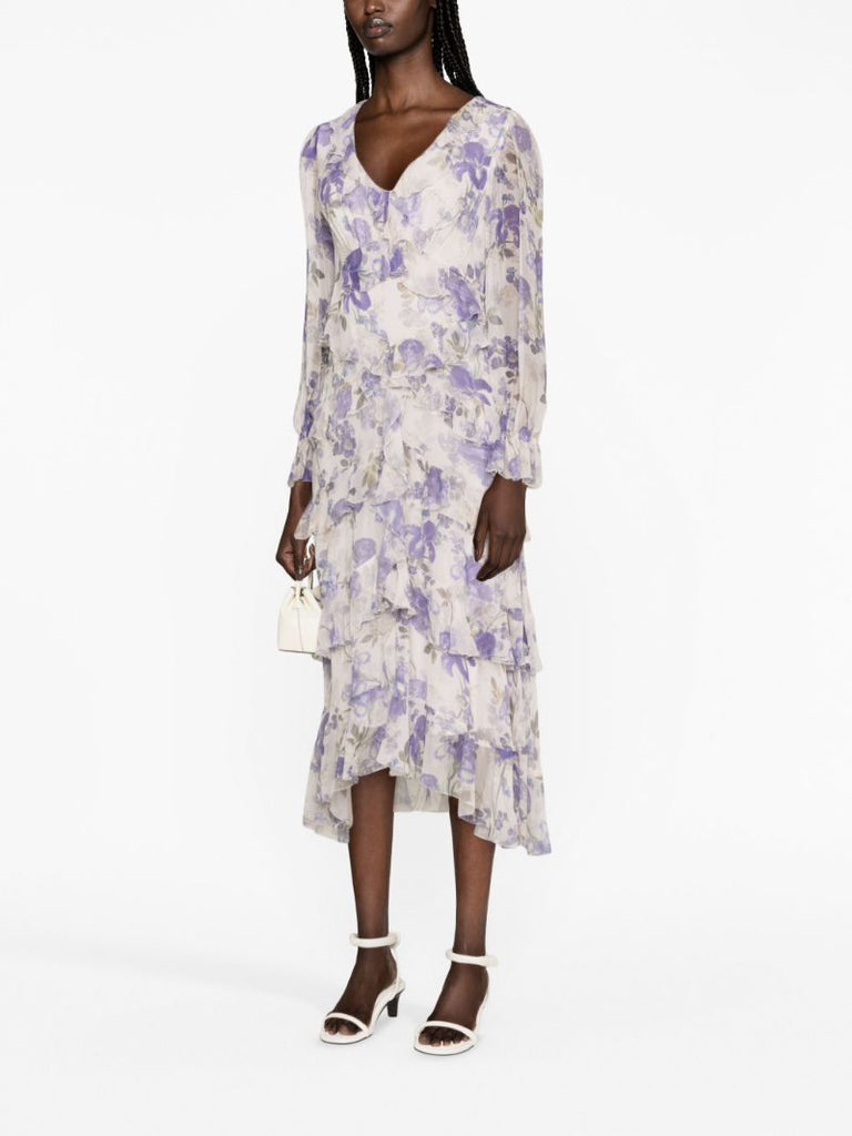 Blue Waterfall Floral-print Silk Dress