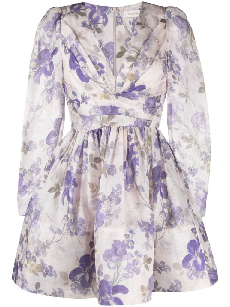 Blue Lyrical Floral-print Mini Dress