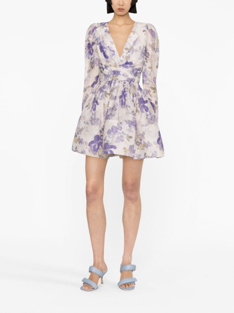 Blue Lyrical Floral-print Mini Dress