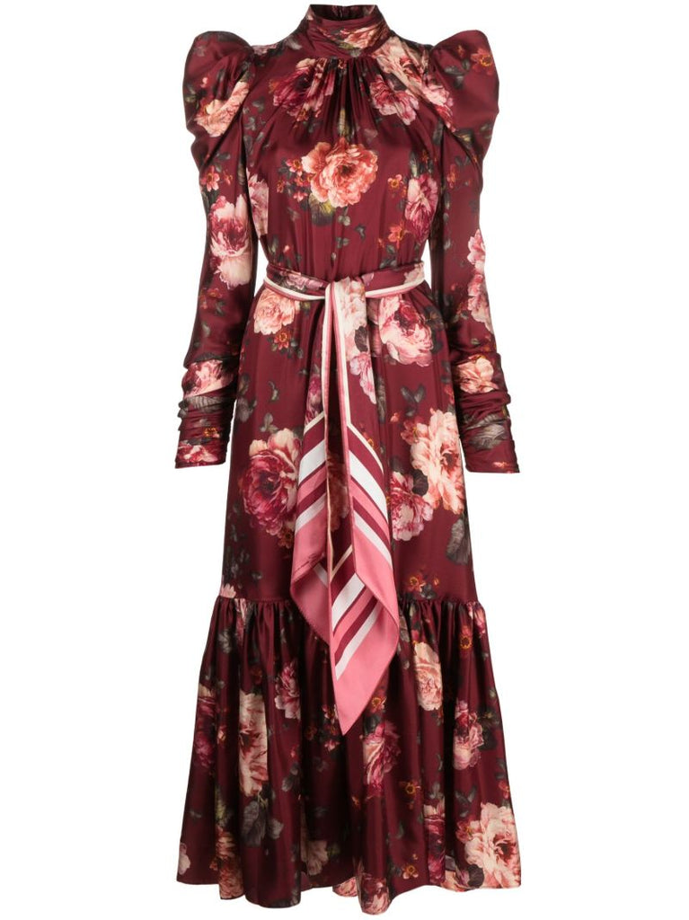 Red Luminosity Floral-print Silk Dress