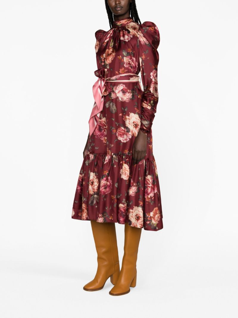 Red Luminosity Floral-print Silk Dress