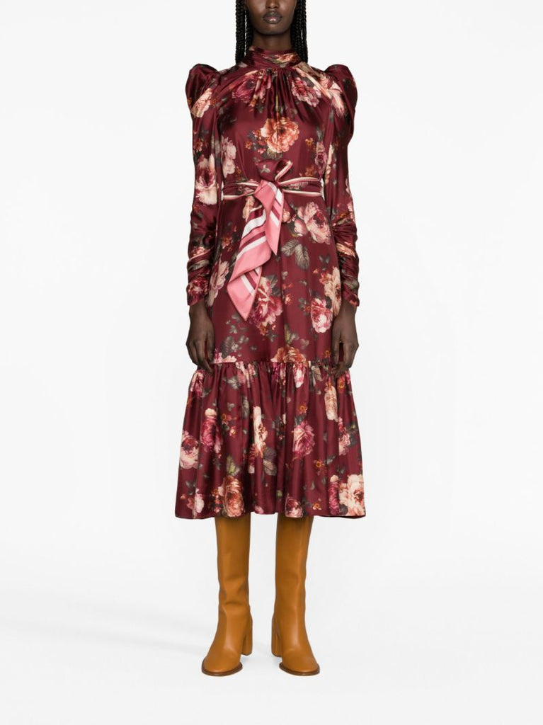 Red Luminosity Floral-print Silk Dress