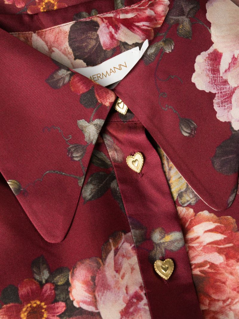 Red Luminosity Silk Floral-print Mini Dress