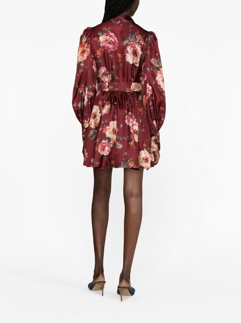 Red Luminosity Silk Floral-print Mini Dress
