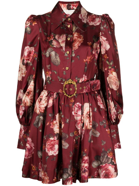 Red Luminosity Silk Floral-print Mini Dress