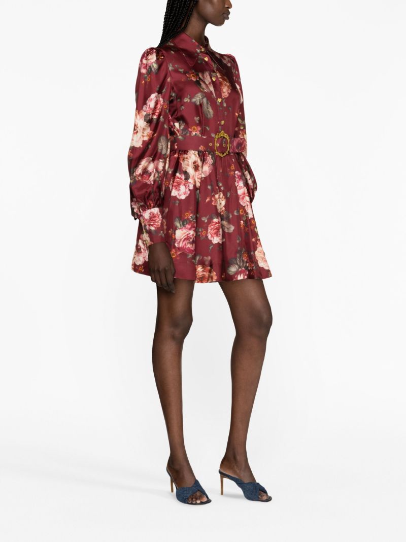 Red Luminosity Silk Floral-print Mini Dress