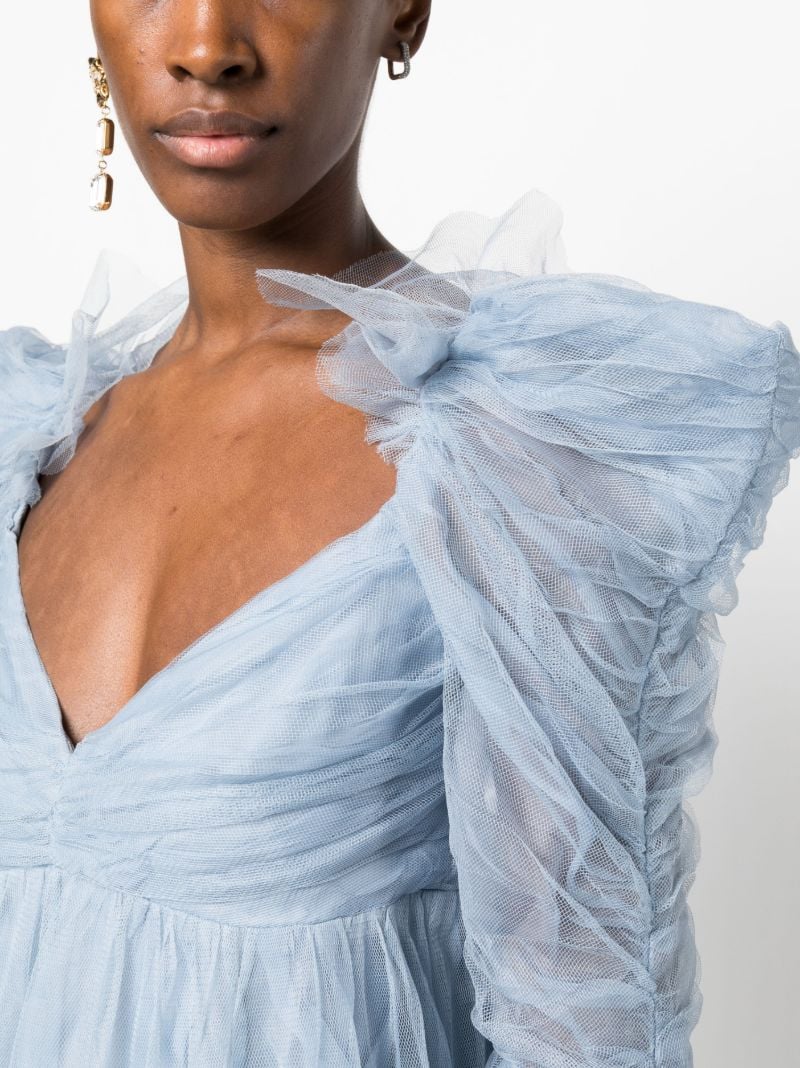 Blue Ruched Tulle Mini Dress