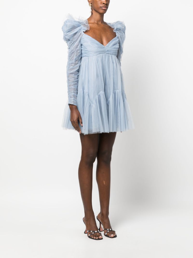Blue Ruched Tulle Mini Dress