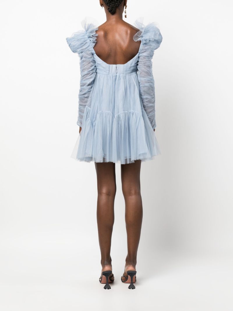 Blue Ruched Tulle Mini Dress