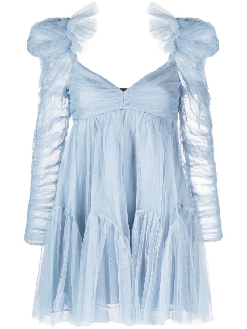Blue Ruched Tulle Mini Dress