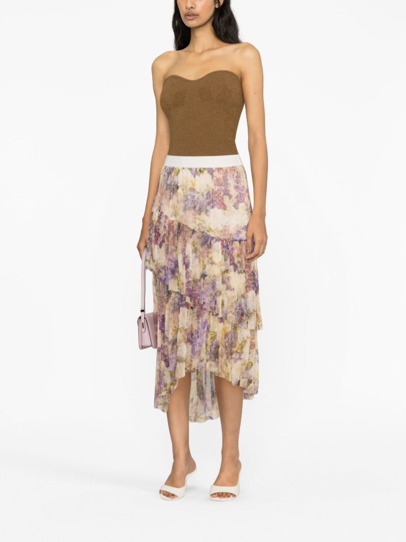 Neutral Lyrical Floral-print Asymmetric Skirt