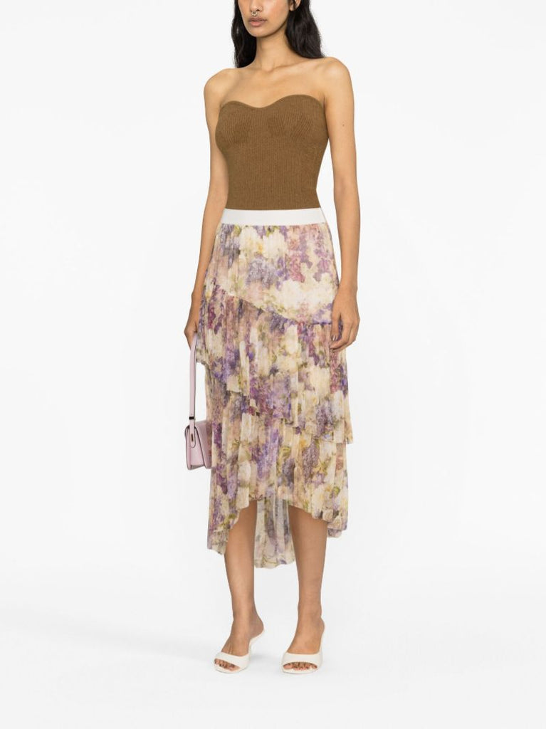 Neutral Lyrical Floral-print Asymmetric Skirt