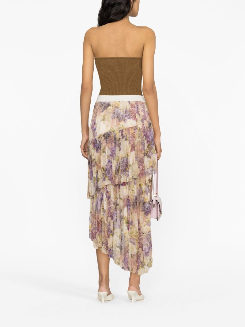 Neutral Lyrical Floral-print Asymmetric Skirt