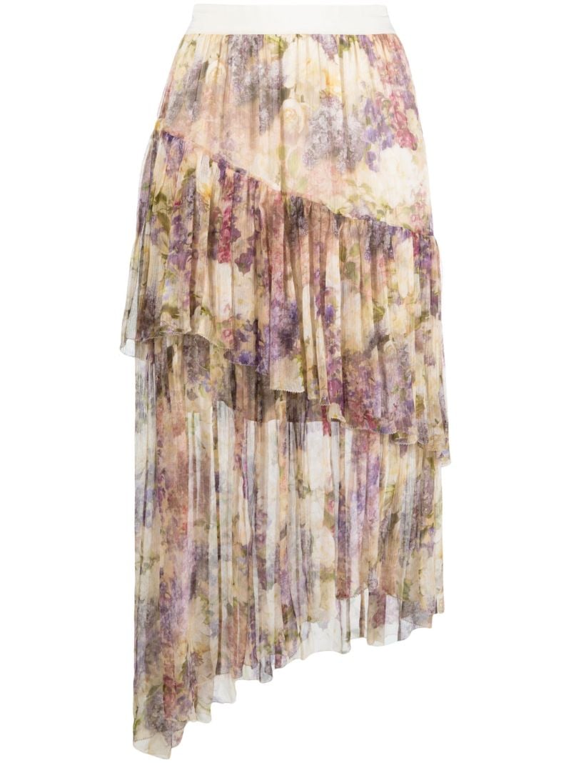 Neutral Lyrical Floral-print Asymmetric Skirt