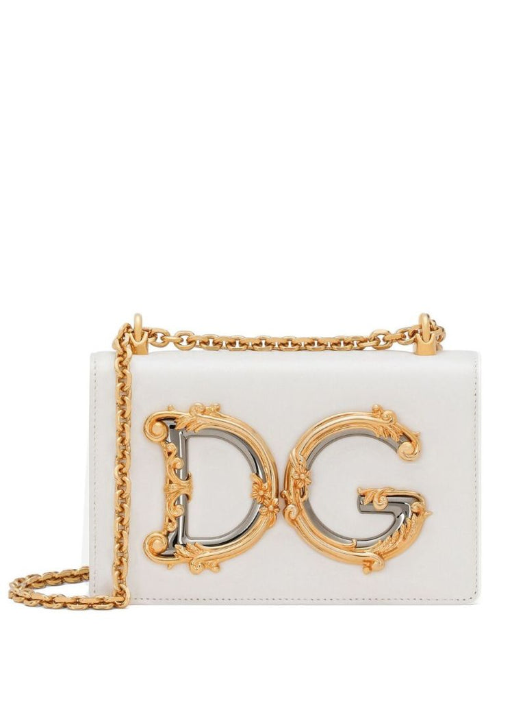 White Dg Girls Leather Cross Body Bag
