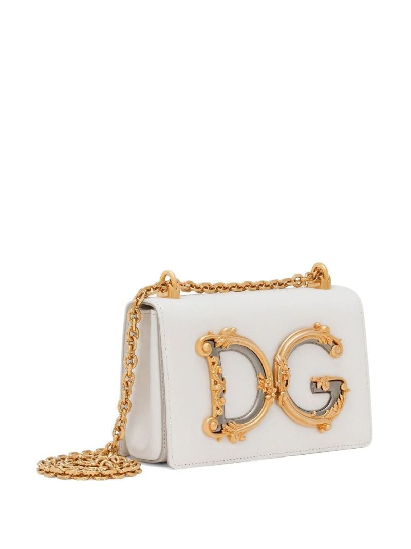 White Dg Girls Leather Cross Body Bag