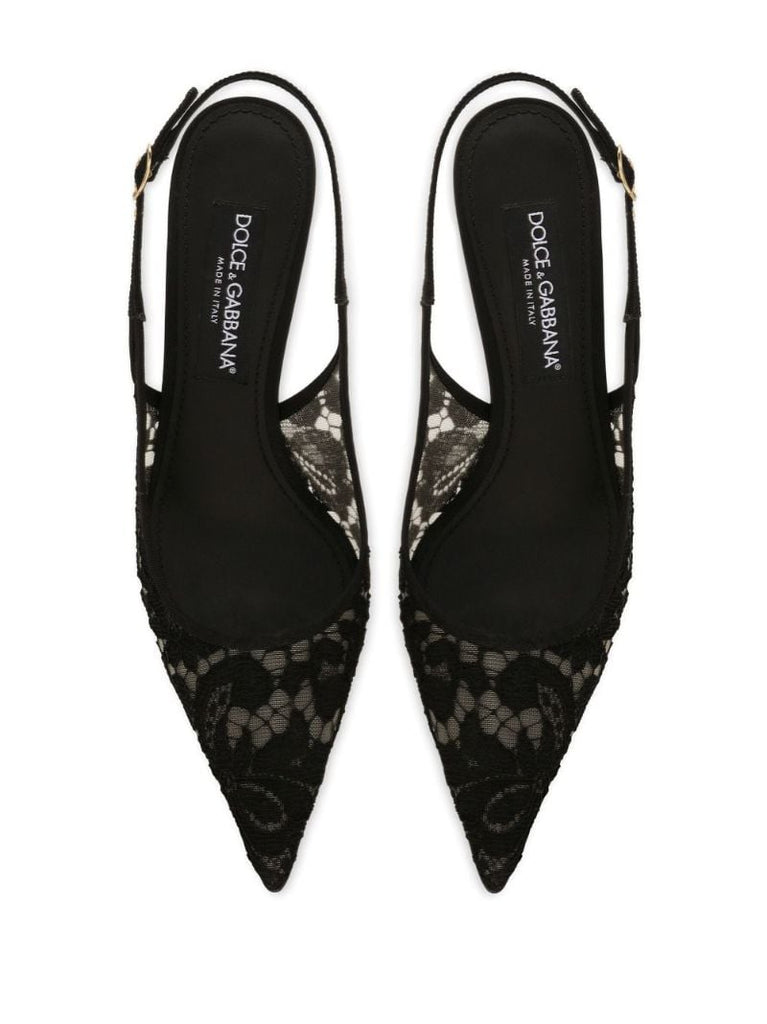 Black 60 Lace Slingback Pumps