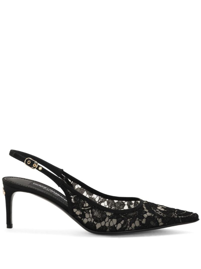 Black 60 Lace Slingback Pumps