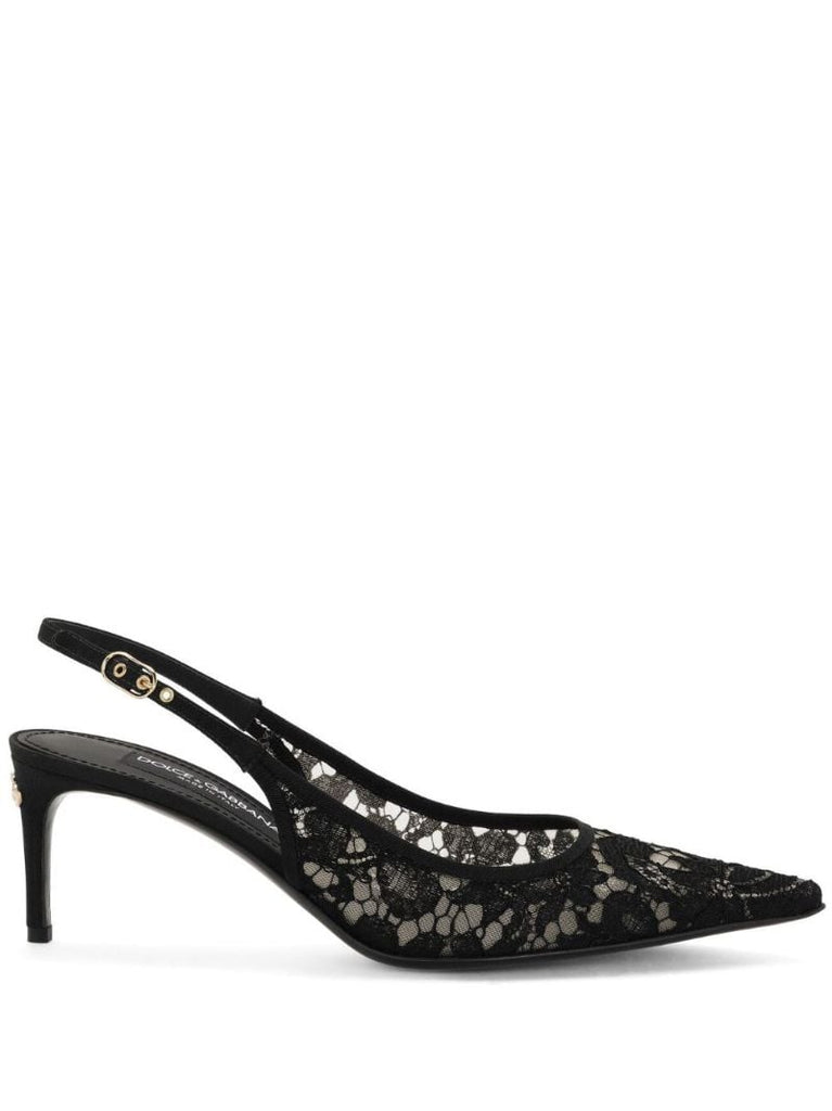 Black 60 Lace Slingback Pumps