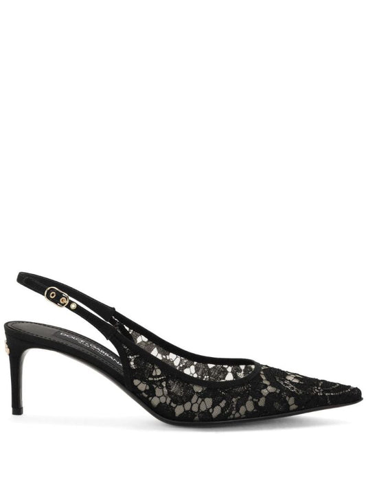 Black 60 Lace Slingback Pumps