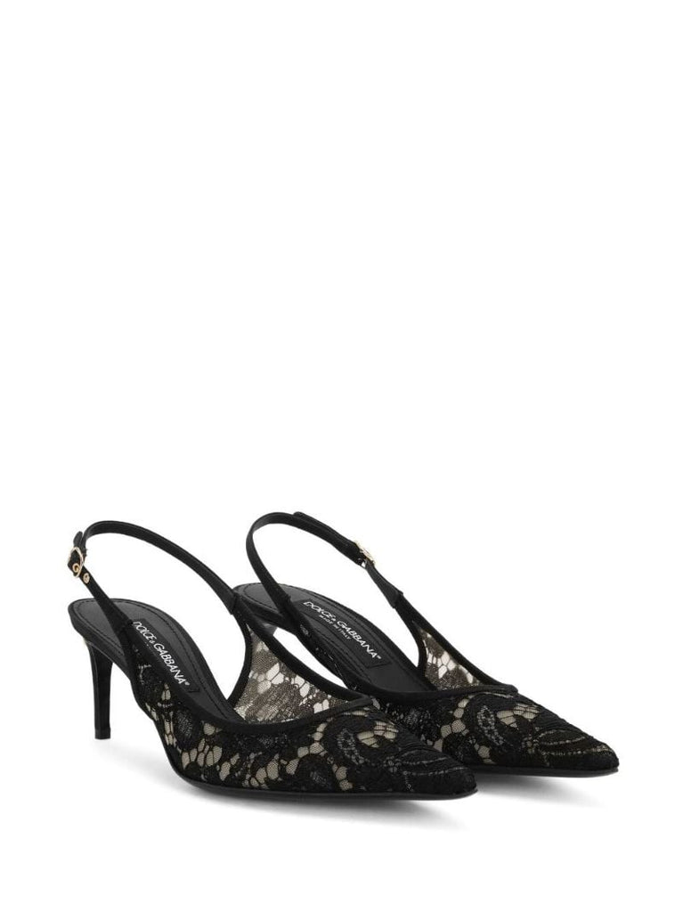 Black 60 Lace Slingback Pumps