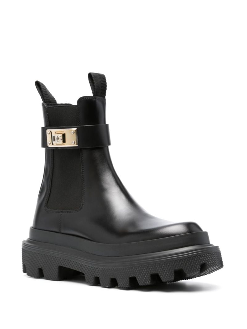 Black Logo-buckle Leather Ankle Boots