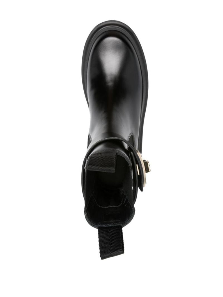 Black Logo-buckle Leather Ankle Boots