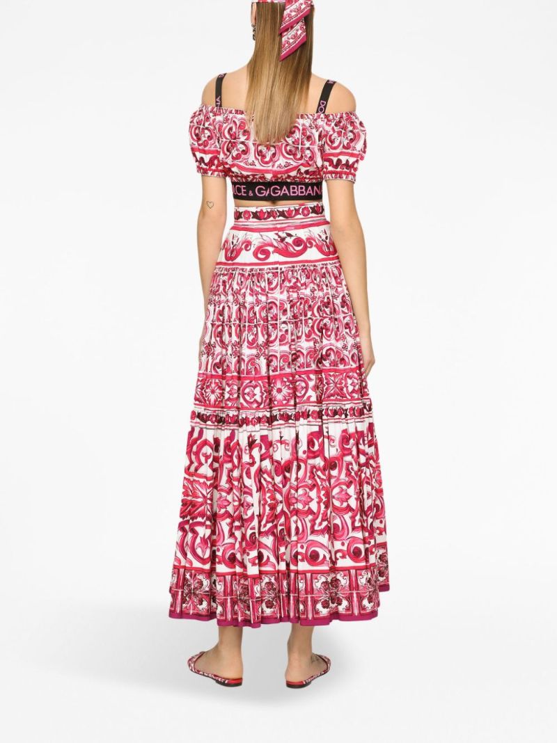 Red Majolica Print Cotton Maxi Skirt