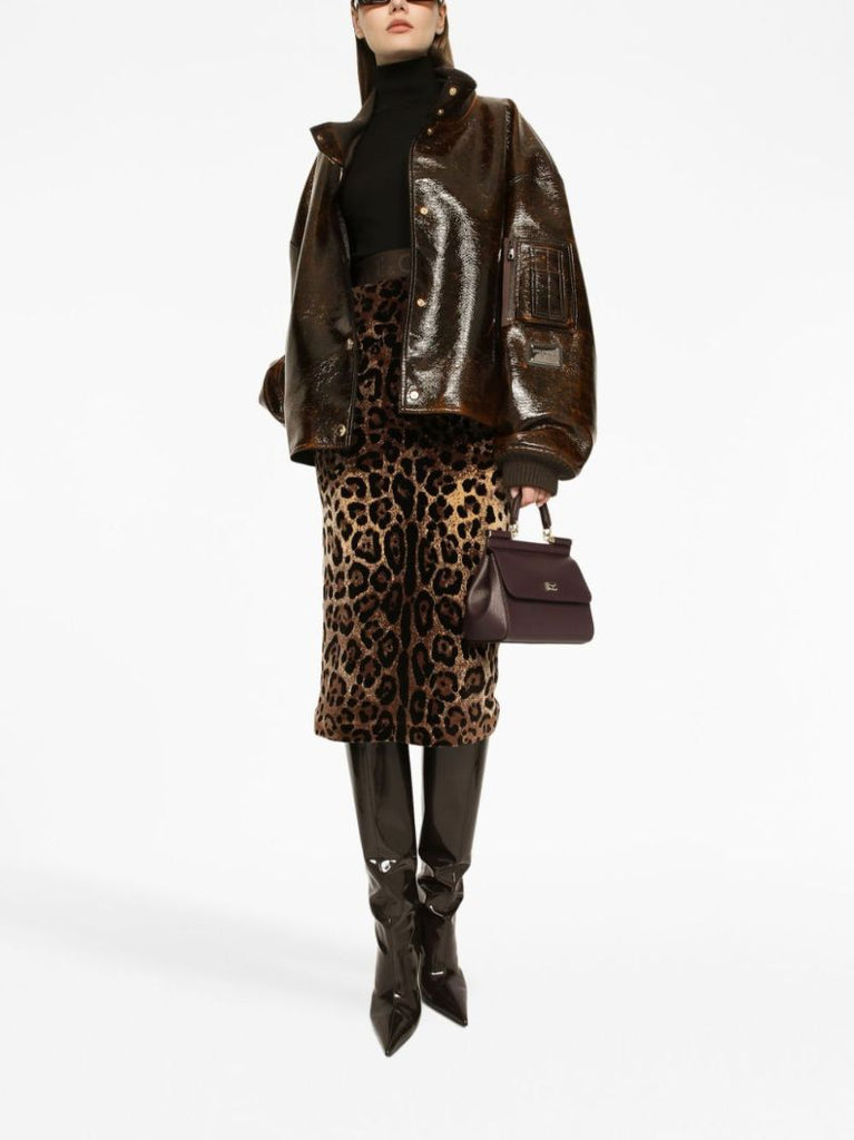 Brown Leopard-jacquard Midi Skirt
