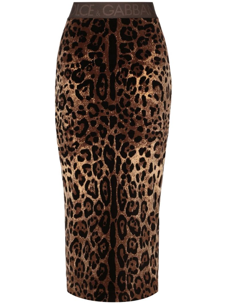 Brown Leopard-jacquard Midi Skirt
