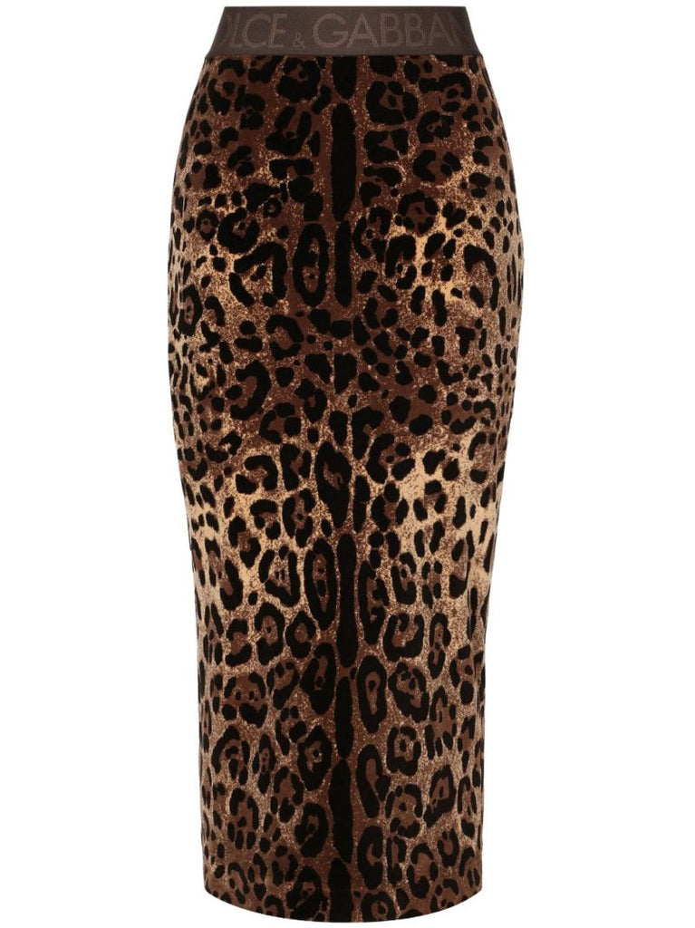 Brown Leopard-jacquard Midi Skirt
