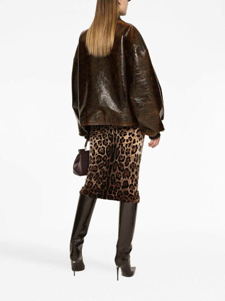 Brown Leopard-jacquard Midi Skirt
