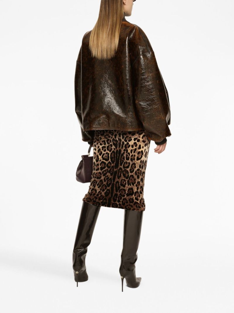 Brown Leopard-jacquard Midi Skirt