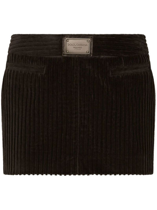 Brown Logo-plaque Corduroy Mini Skirt